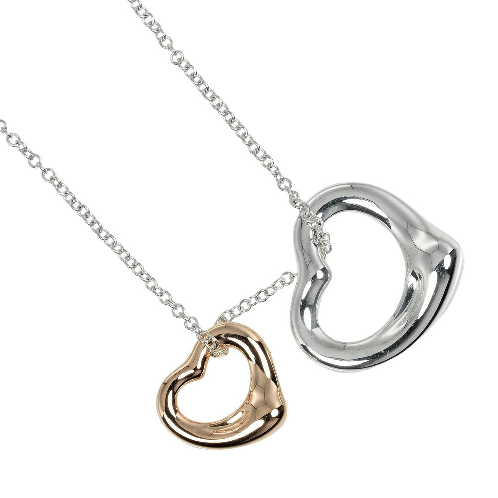 Tiffany Co Double Open Heart Necklace Sterling Silver Pink Gold